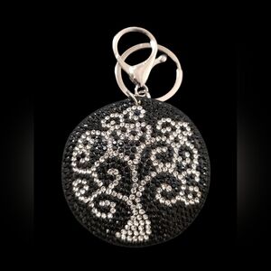 Elegant Black and Silver Tree Bag Charm Keychain